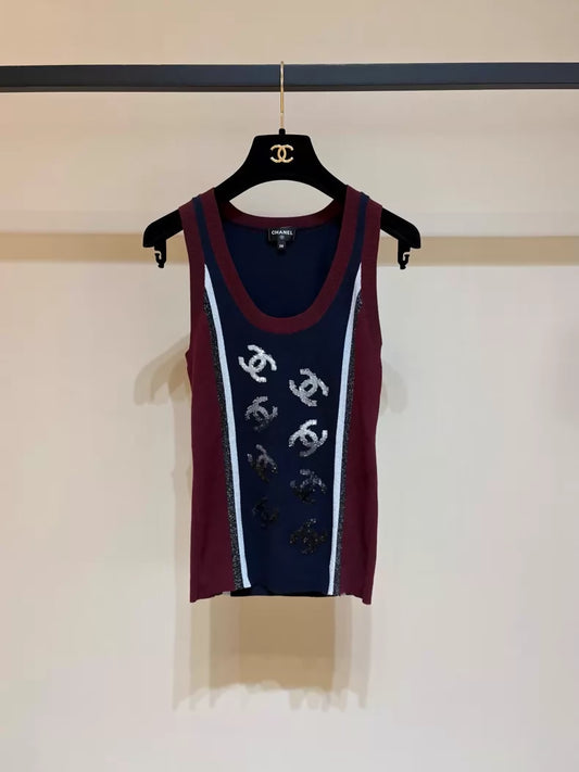 CHANEL 23B sequined embroidered knit vest