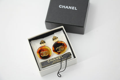 Chanel Vintage 97P Tortoiseshell Round Brown Earrings