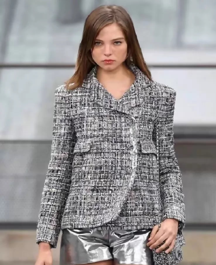 Chanel 20S grey sequined tweed jacket