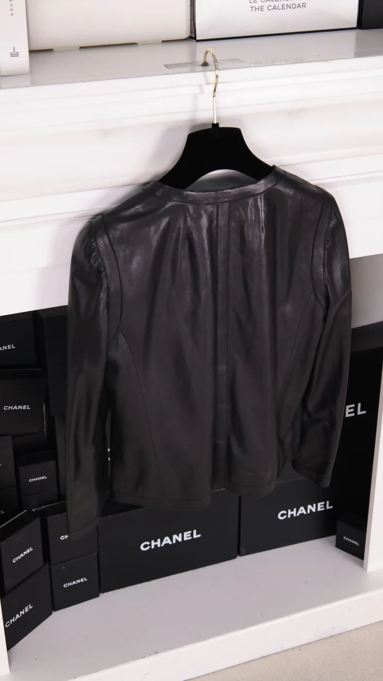 Chanel 2009 Black Lambskin Heart Leather Jacket