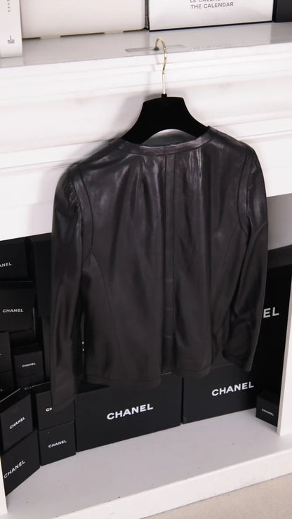 Chanel 2009 Black Lambskin Heart Leather Jacket