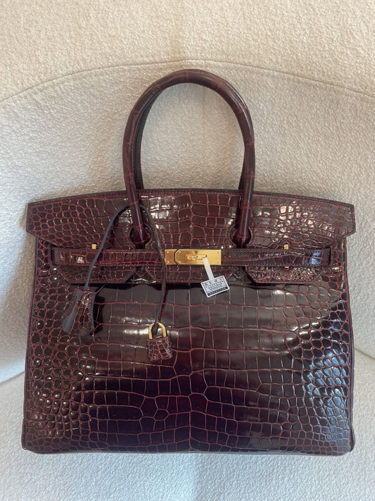 Hermes Birkin 35 Bordeaux Shiny Porosus Crocodile