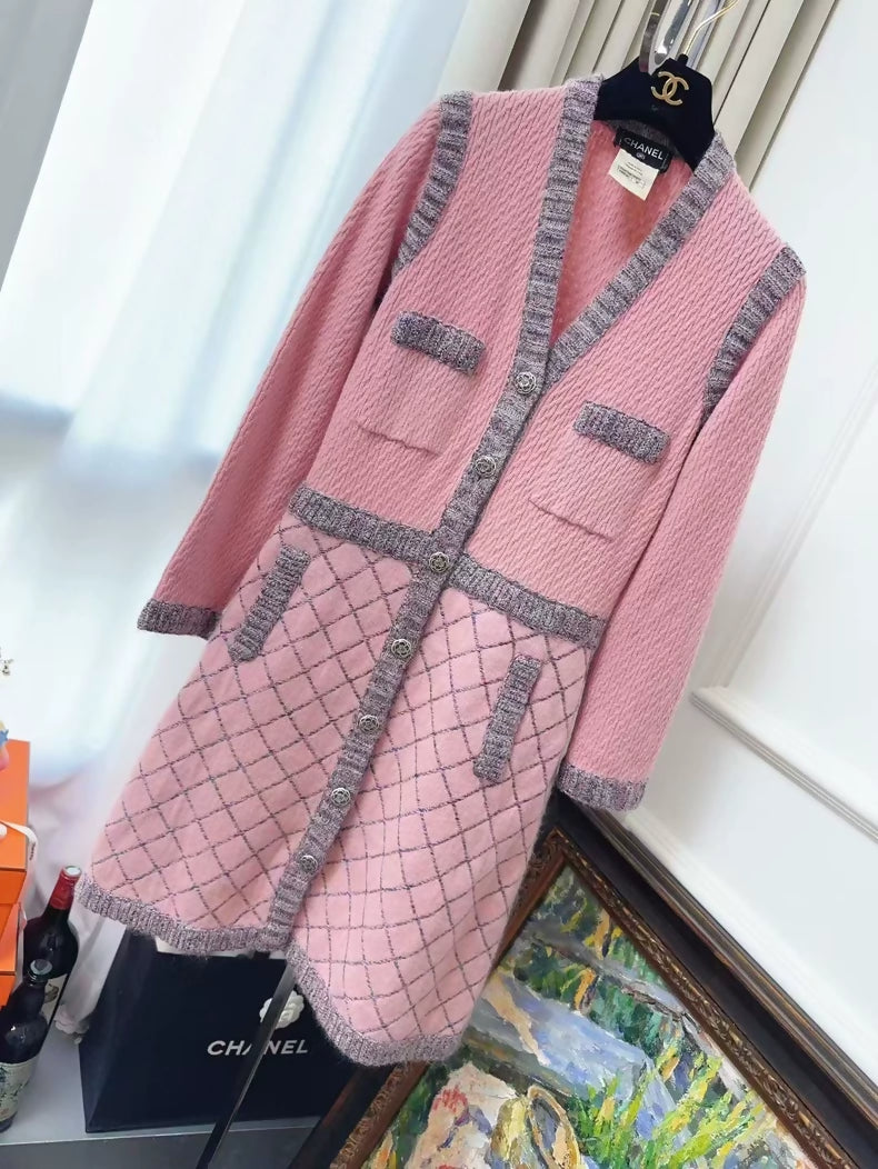 Chanel pink and grey cashmere knit dress