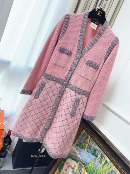 Chanel pink and grey cashmere knit dress