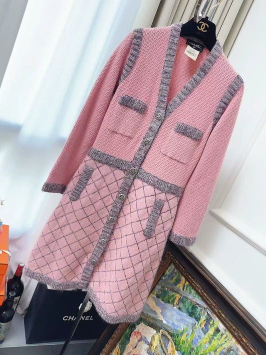 Chanel pink and grey cashmere knit dress