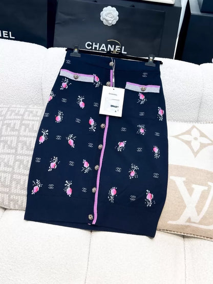 Chanel 22K floral knit midi skirt