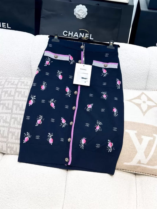 Chanel 22K floral knit midi skirt