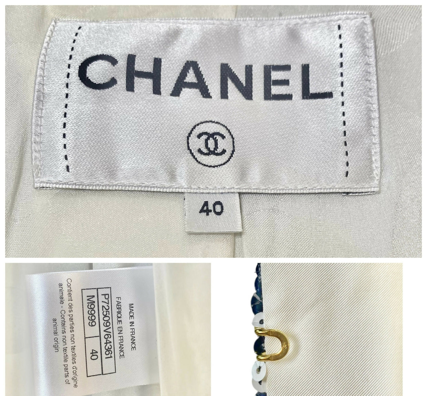 Chanel 22S Runway Sequin CC Logo Black and White Jacket FR 40