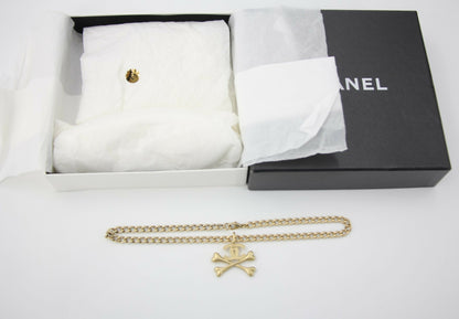 Chanel Vintage 03P Gold-plated CC Enamel White Skull Necklace