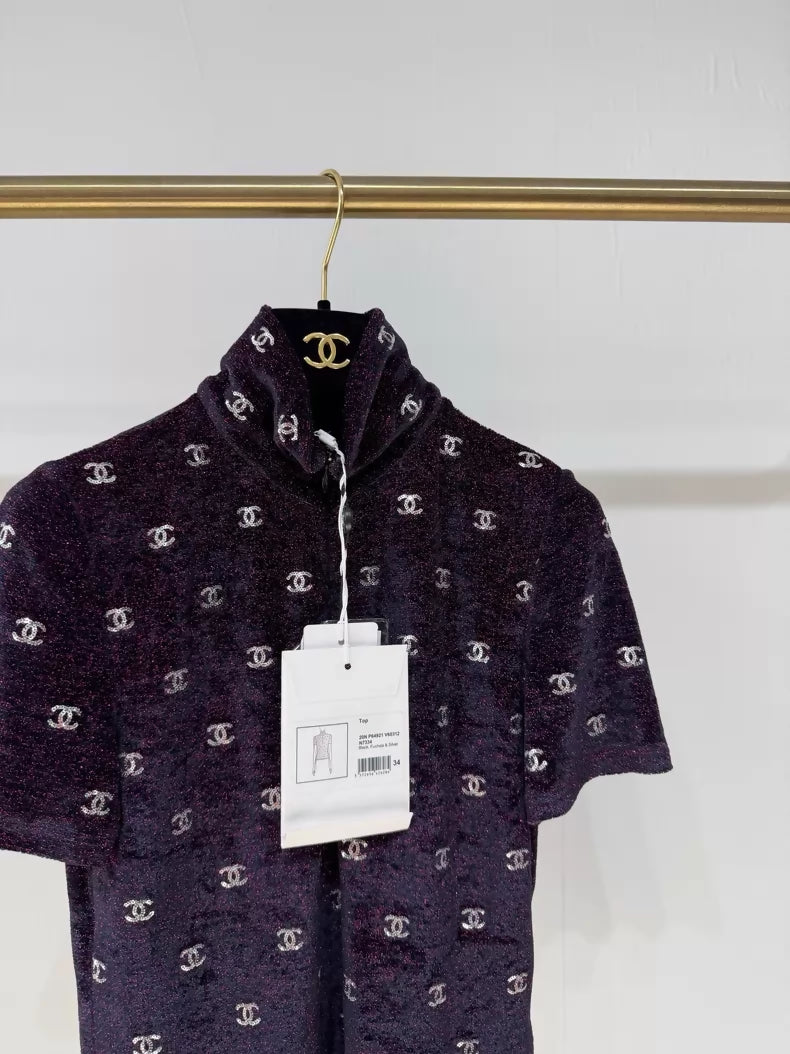 Chanel 20N velvet purple turtleneck top