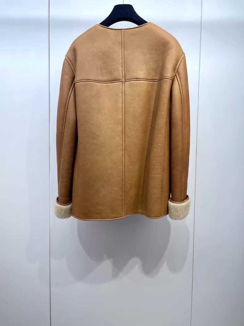 Chanel 24K Khaki shearling lambskin coat
