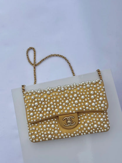 Chanel 2015 Paris–Dubai Gold Metallic Pearly Wallet on Chain