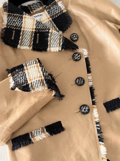 Chanel 07A Khaki Check Leather Jacket