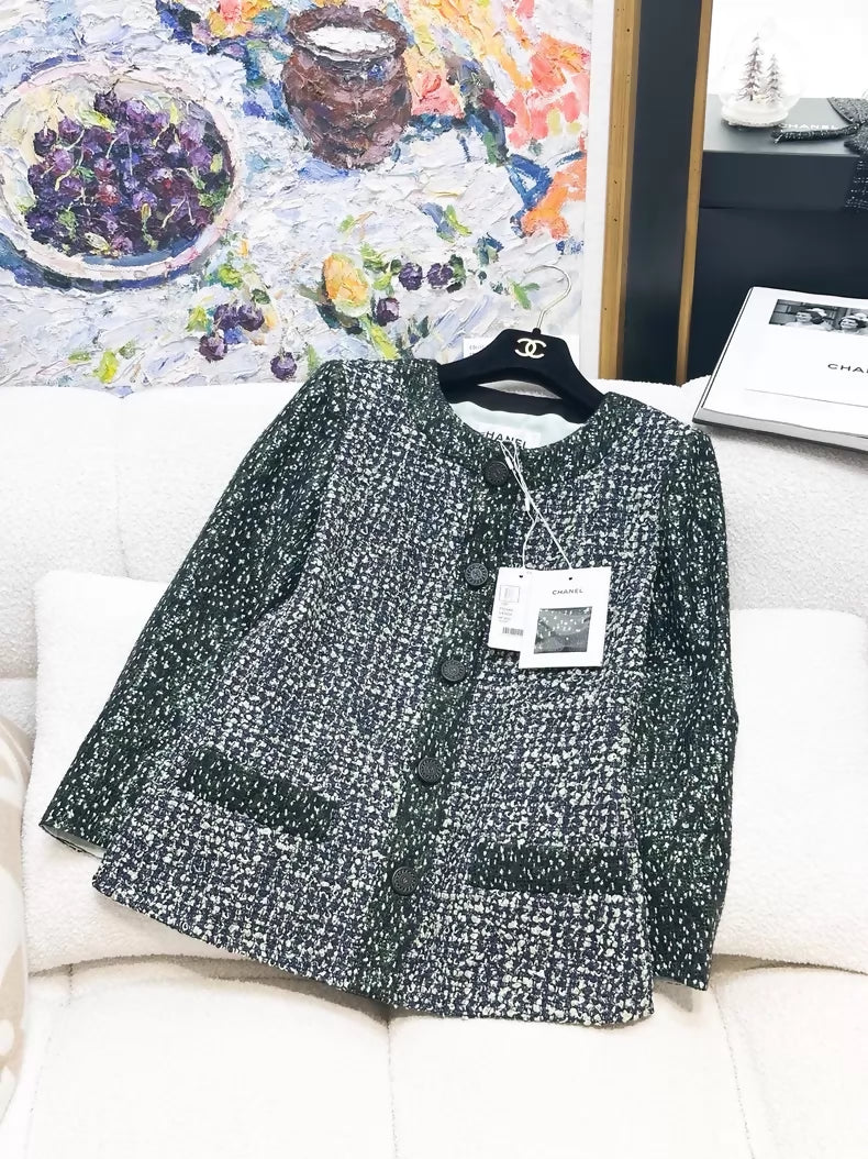 Chanel 19S green sequined tweed jacket