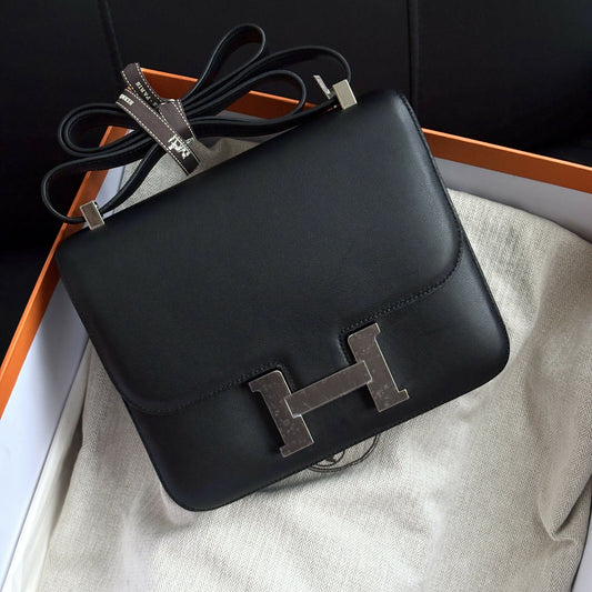 Hermès Constance 24 Noir Swift Leather with Palladium Hardware