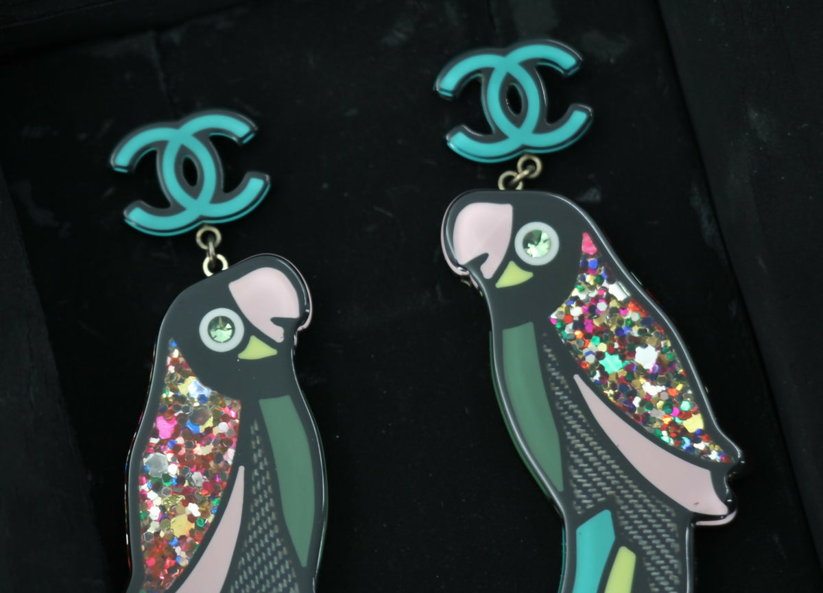 Chanel 17C Resin Cruise Collection Parrot-Motif Stud Earrings
