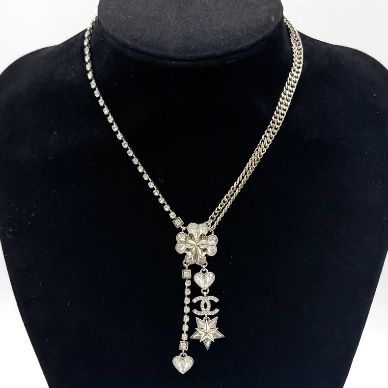 Chanel sparkling diamond flower tassel necklace