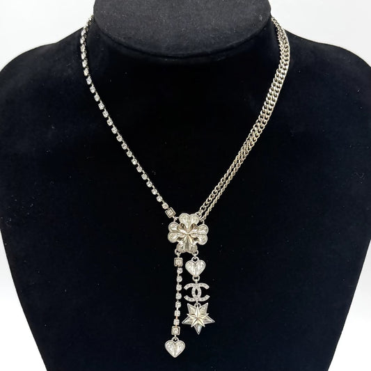 Chanel sparkling diamond flower tassel necklace