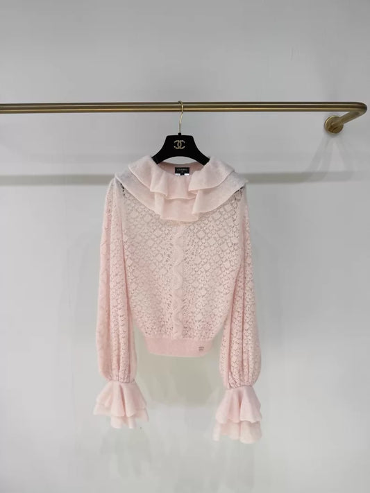 Chanel 25K Pink Lace Knit Top