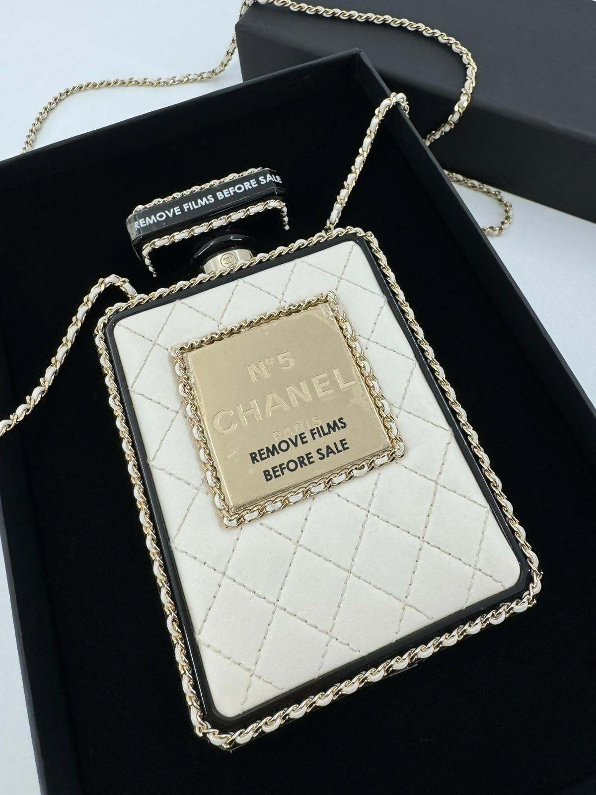 Chanel 22S Plexiglass Black Quilted Leather and White Perspex Perfume Bottle Minaudière Mini Flap Bag