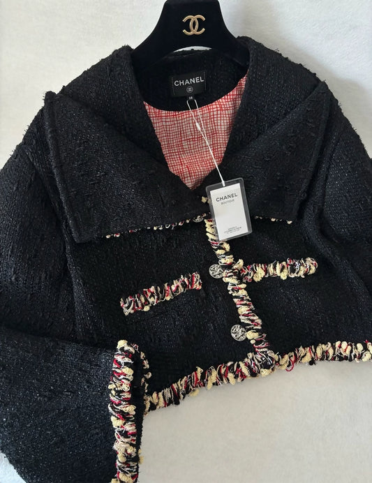 Chanel 26S Black Tweed Cocoon Jacket with Colorful Ribbon