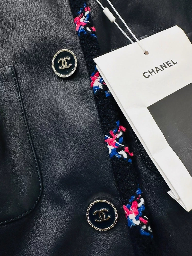 Chanel 24s dark blue leather jacket