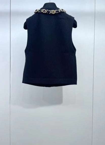 Chanel 24A Black and Gold Chain Knit Vest