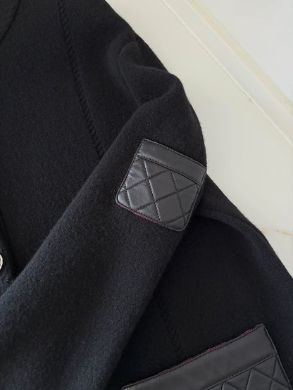 Chanel 24B Black Cashmere and Leather Pocket Cardigan