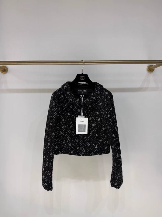 Chanel 24B Black Polka Dot All-C Logo Jacket
