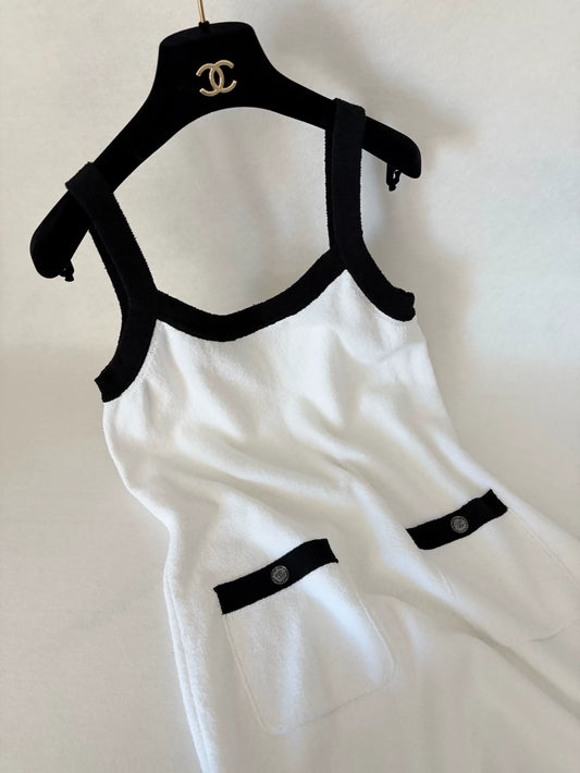 Chanel 23P Black and White Terry Cloth Dress