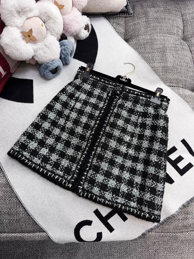 Chanel black and silver Damier tweed skirt
