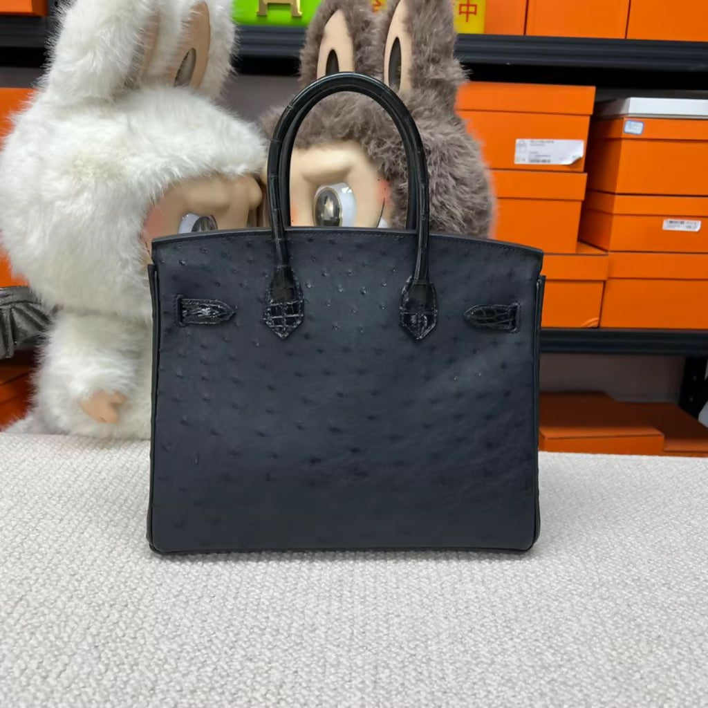 Hermès Birkin 30 – Black & Gold Ostrich and Shiny Crocodile (2)