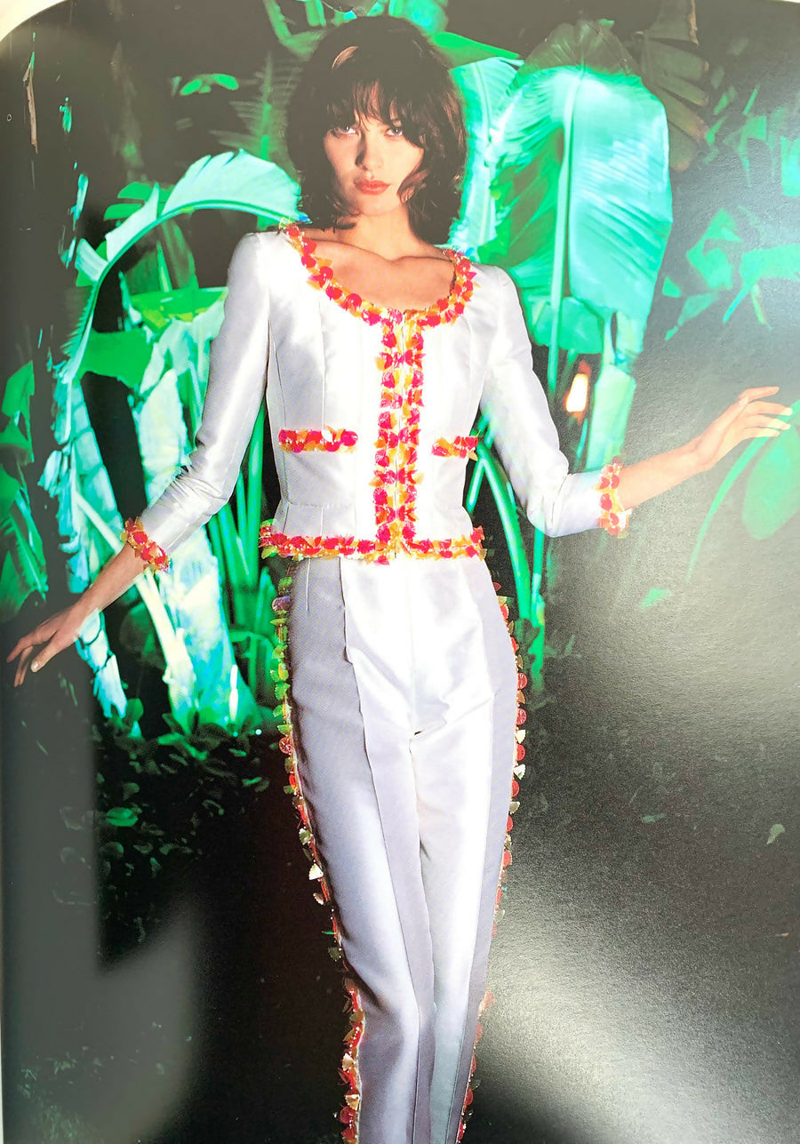 Vintage Chanel 96P Barbie Ivory Shantung Silk Sequin Beaded Pallets Jacket FR 42