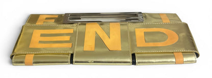 Rare Vintage Fendi 2007 Limited Edition Metallic Gold Patent Leather Crossword Clutch Bag