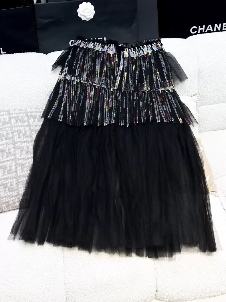 Chanel 23A black tulle skirt