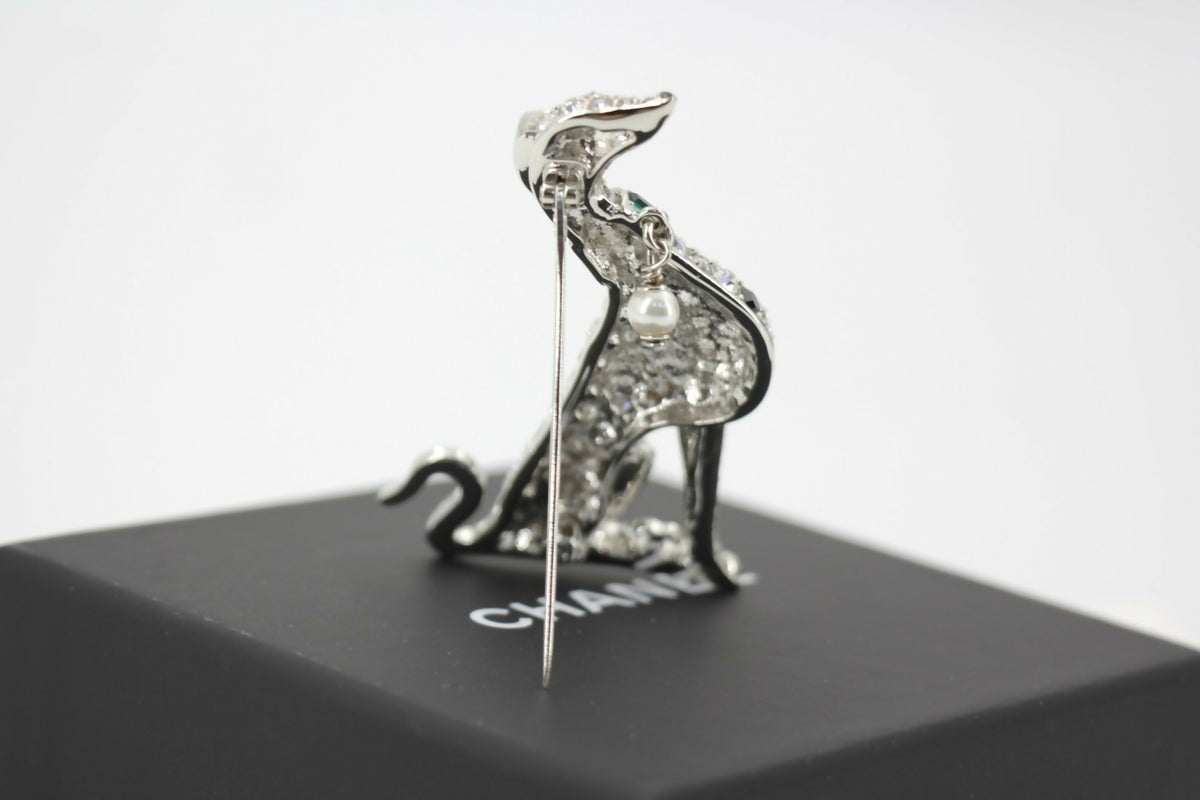 Chanel B26A Rhinestone Black Silver Green Dalmatian Brooch