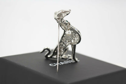 Chanel B26A Rhinestone Black Silver Green Dalmatian Brooch