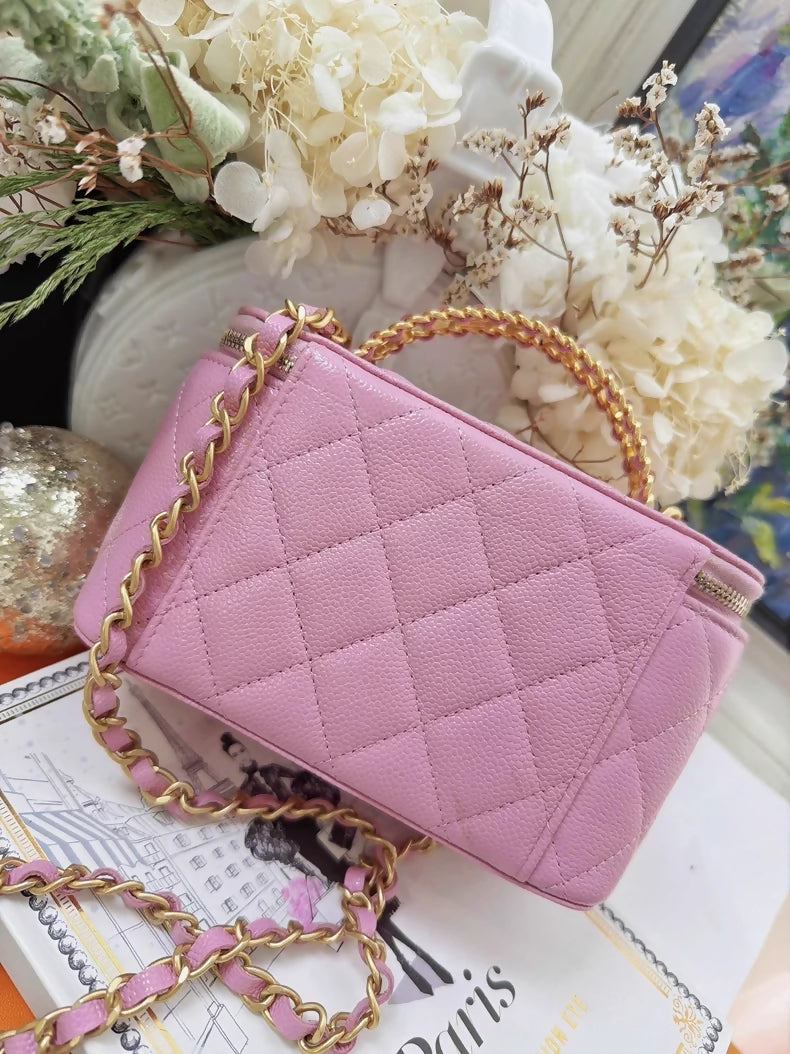 Chanel 22s pink vanity case bag with gold hardware