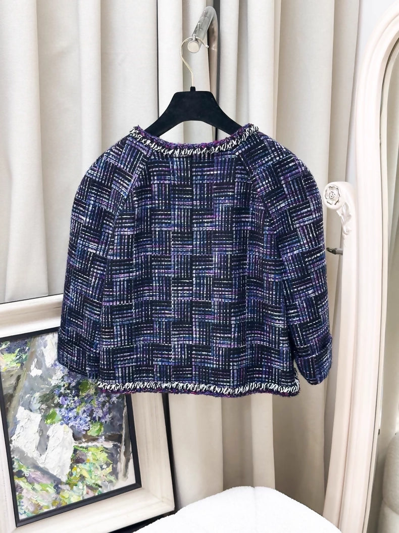Chanel 23B purple mixed-colour tweed jacket