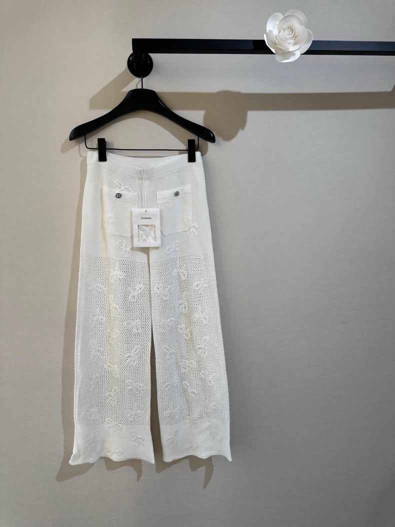 Chanel 24P bow knit wide-leg pants