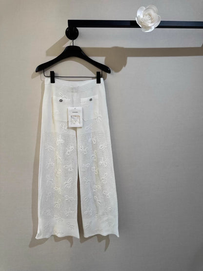 Chanel 24P bow knit wide-leg pants