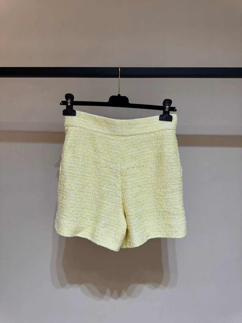 Chanel 19S yellow sequined tweed shorts