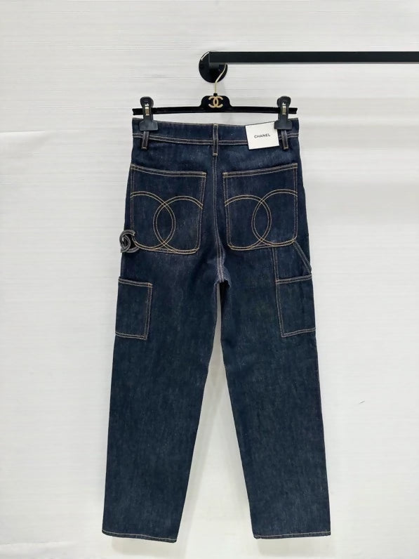 Chanel 26B classic logo embroidered jeans, denim color
