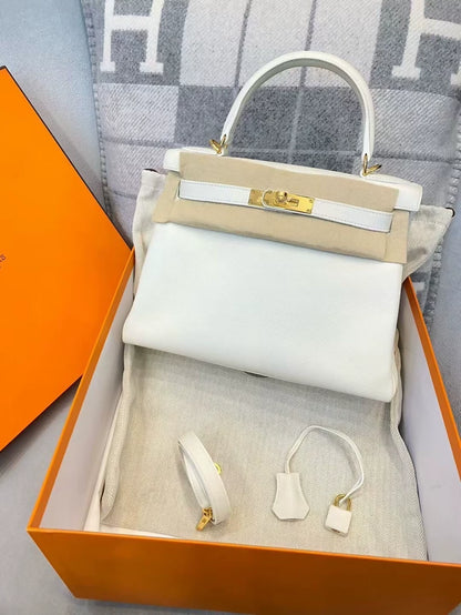 Hermes Kelly 28 01 Pure White togo leather Gold hardware