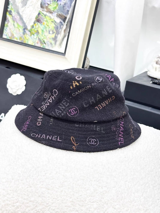Chanel 22p letter print logo black and grey denim hat