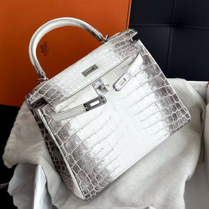 Hermès Kelly 25 Himalaya Niloticus Crocodile Matte with Palladium Hardware