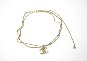 Chanel A21V Rhinestone and Metal Double-Layer Embossed Choker Necklace
