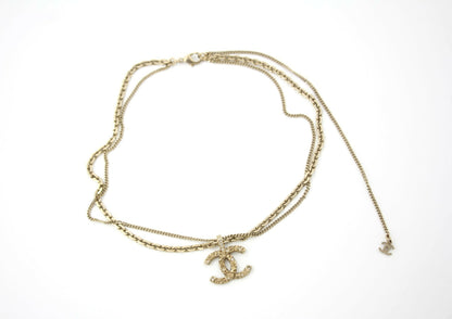 Chanel A21V Rhinestone and Metal Double-Layer Embossed Choker Necklace