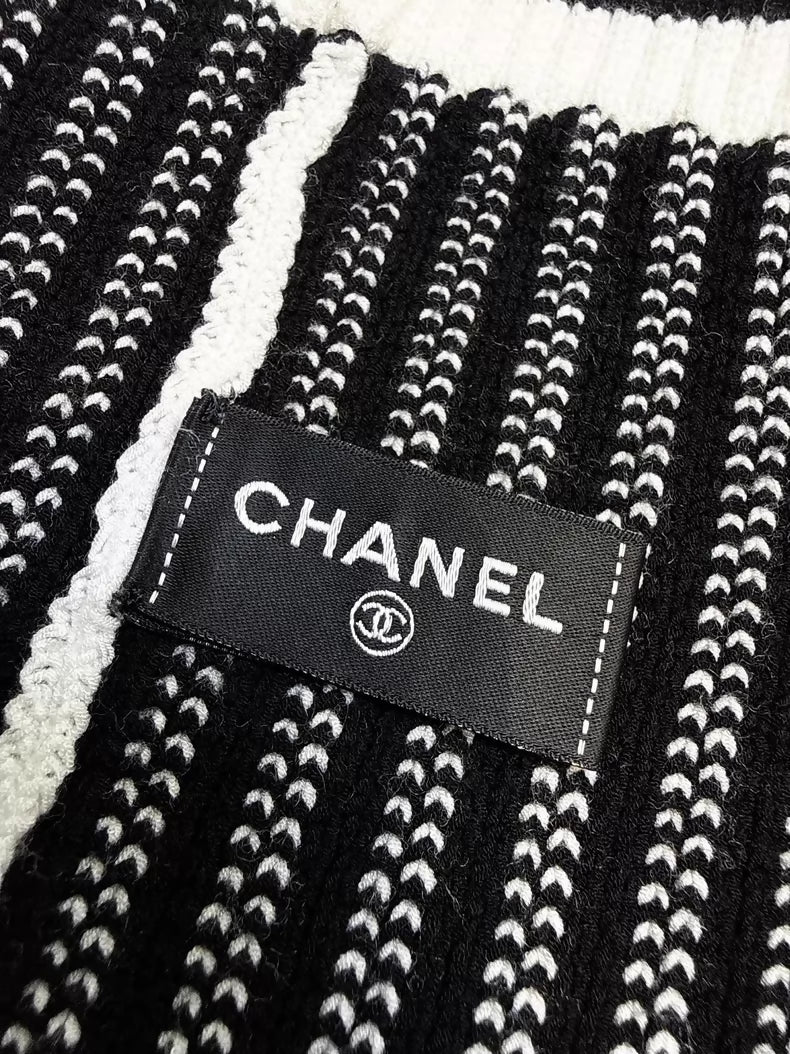 Chanel 24C white and black striped stockings