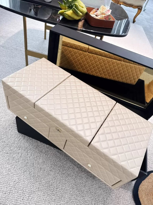 Chanel 16A champagne gold quilted lambskin largest size jewelry case/box